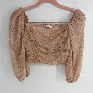 O. Vianca cream black polka dot ruched smocked cropped top womens l